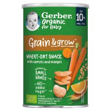 Gerber bio sárgarépás és narancsos bio búza- és zabsnack 10 hónapos kortól 35 g 