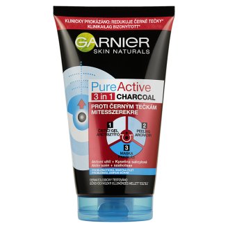 Garnier Skin Naturals Pure Active 3 in 1 tisztító maszk, arcradír és gél aktív szénnel 150 ml