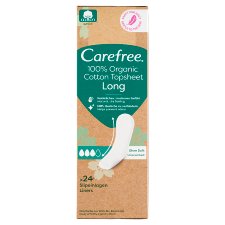 Carefree 100% Organic Cotton Topsheet Long Unscented Liners 24 pcs