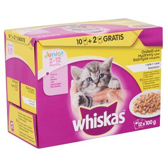 Whiskas Junior Szárnyas Válogatás teljes értékű állateledel junior macskák számára 12 x 100 g