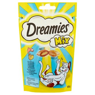 Dreamies Mix kiegészítő táp macskáknak, 8 hetesnél idősebb kölyökmacskáknak lazaccal és sajttal 60 g