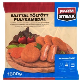 Farm Steak gyorsfagyasztott, készresütött, panírozott, sajttal töltött pulykamedál 1000 g