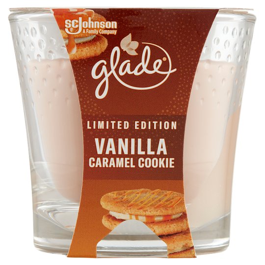 Glade Vanilla Caramel Cookie Aroma Candle 129 g Tesco Online, Tesco From Home, Tesco Doboz