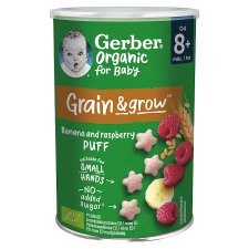 Gerber bio banános és málnás gabonasnack, 8 hónapos kortól 35 g