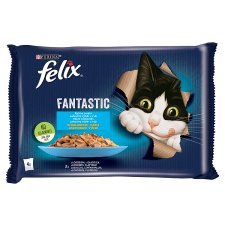 Purina Felix Fantastic lazaccal/lepényhallal aszpikban nedves macskaeledel 4 x 85 g (340 g)