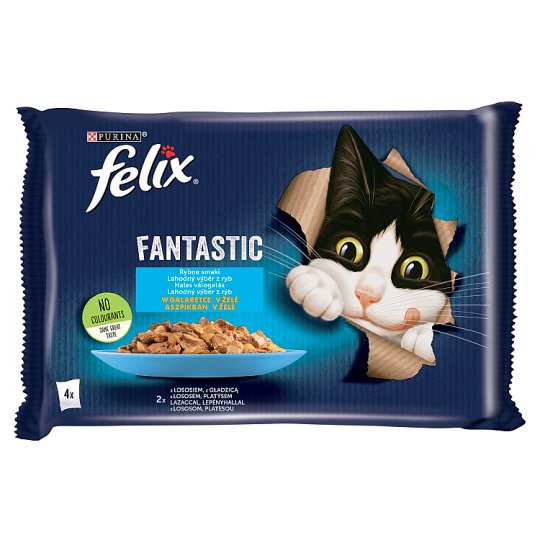 Felix Fantastic Lazaccal/Lepényhallal aszpikban nedves macskaeledel 4 x 85 g (340 g)