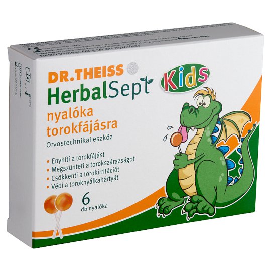Dr.Theiss HerbalSept Kids nyalóka torokfájásra 6 db 60 g