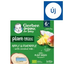 Gerber Organic kókusztej alapú alma-ananász ízű bio babadesszert 6 hónapos kortól 4 x 90 g (360 g)