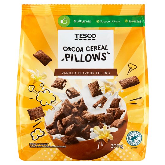 Tesco Cocoa Cereal Pillows with Vanilla Flavour Filling 200 g Tesco