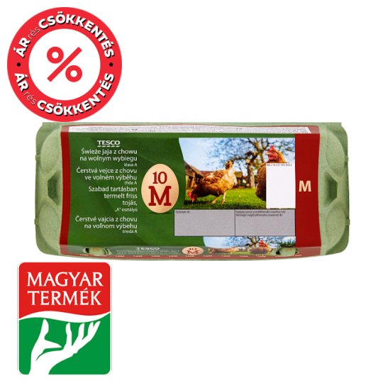 Tesco "A" osztályú, szabad tartásban termelt friss tojás M 10 db