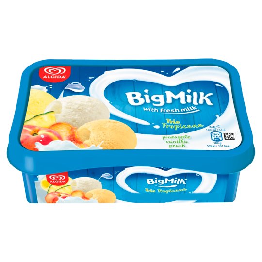 Big Milk Trio Tropicana ananász szorbé, vanília-tejszín ízű és őszibarack jégkrém 1000 ml