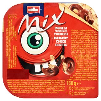 Müller Mix Monster Red vanília ízű joghurt csokoládéval bevont gabonakarikákkal 130 g
