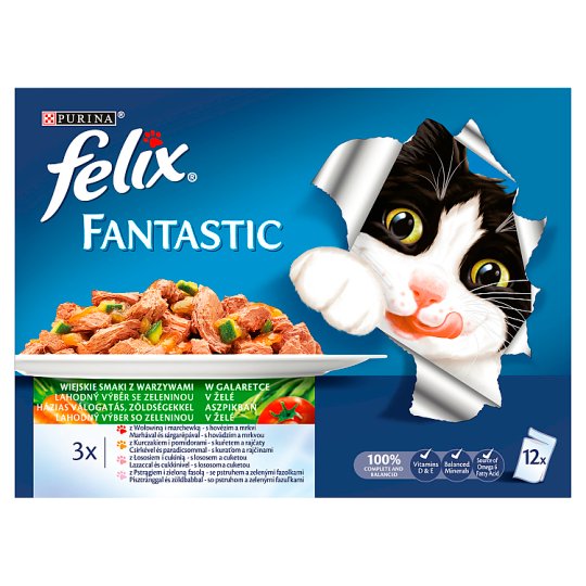 Felix Fantastic Házias Válogatás eledel felnőtt macskák számára zöldségekkel, aszpikban 12 x 100 g