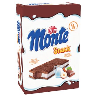 Zott Monte Snack tejes, csokoládés-mogyorós krémmel töltött sütemény 4 x 29 g