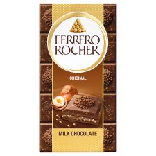 Ferrero Rocher Milk Premium Bar Milk Chocolate with Hazelnut Filling and Hazelnut Pieces 90 g