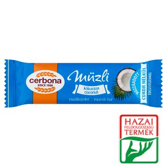 Cerbona kókuszos müzliszelet kakaós tejbevonó talppal, cukorral és édesítőszerrel 20 g
