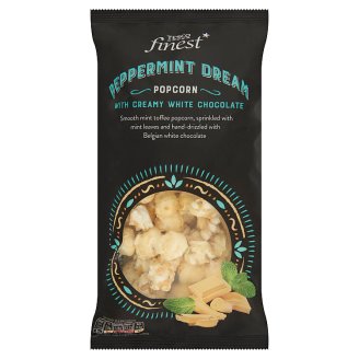 Tesco Finest borsmenta-karamell ízesítésű popcorn szárított mentával, belga fehér csokoládéval 170 g