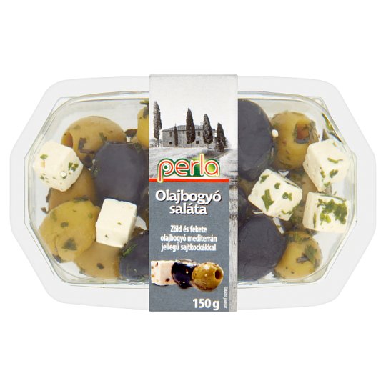 Perla olajbogyó saláta zöld és fekete olajbogyó mediterrán jellegű sajtkockákkal 150 g