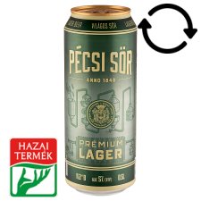 Pécsi Sör Prémium Lager minőségi világos sör 5% 0,5 l