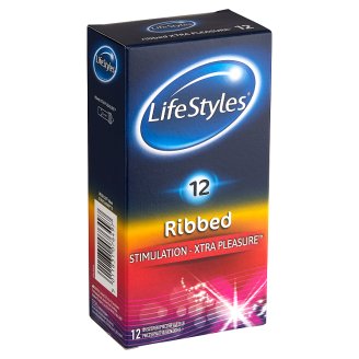LifeStyles Ribbed Xtra Pleasure spermazsákkal ellátott, síkosított óvszer 12 db