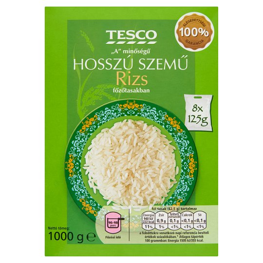 Tesco „A" minőségű hosszú szemű rizs főzőtasakban 8 x 125 g