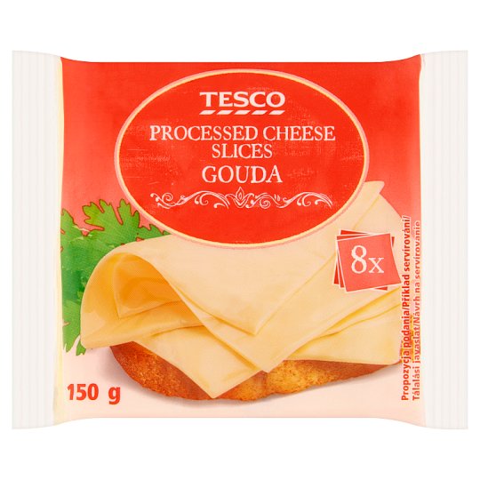 Tesco szeletelt, zsíros, ömlesztett sajtkészítmény gouda sajttal 8 db 150 g