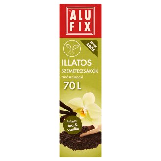 Alufix 70 literes fekete tea & vanília illatú szemeteszsákok zárószalaggal 8 db