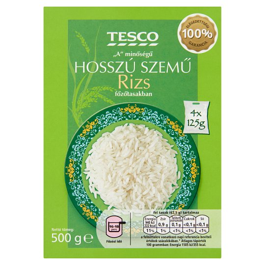 Tesco „A" minőségű hosszú szemű rizs főzőtasakban 4 x 125 g