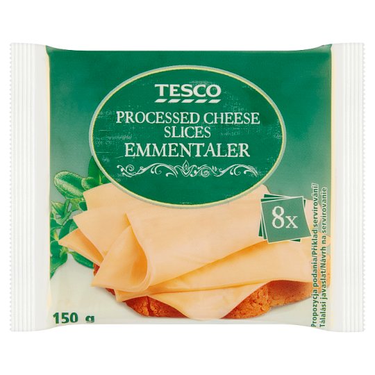 Tesco szeletelt, zsíros, ömlesztett sajtkészítmény ementáli sajttal 8 db 150 g
