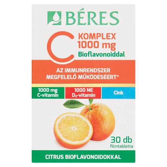 Béres C Komplex 1000 mg C-vitamin, D₃-vitamin, cink étrend-kiegészítő filmtabletta 30 db 50,9 g