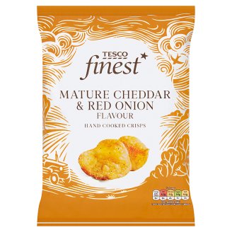 Tesco Finest karamellizált vöröshagyma és cheddar sajt ízesítésű burgonyachips 150 g