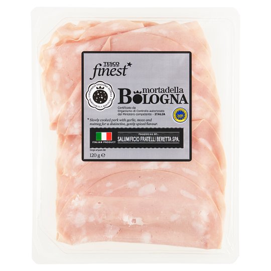 Tesco Finest Mortadella Bologna szeletelt sertéshúskészítmény 120 g