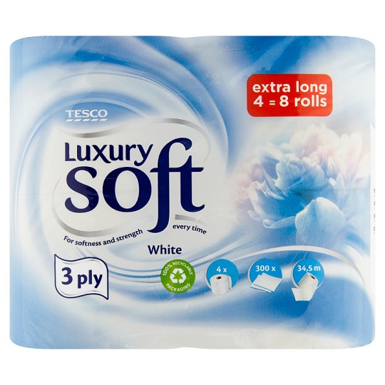 Tesco Soft Luxury White Toilet Paper 3 Ply 4 Rolls Tesco Online, Tesco From Home, Tesco Doboz