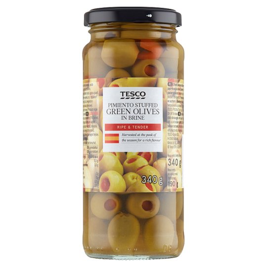 Tesco Pimiento Stuffed Green Olives in Brine 340 g