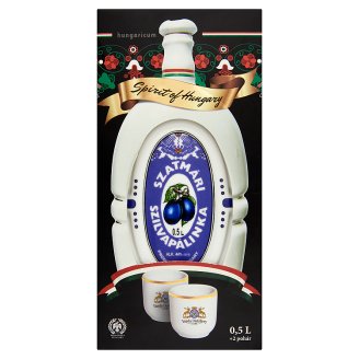 Szatmári szilvapálinka hollóházi porcelán kulacsban 2 pohárral 44% 0,5 l
