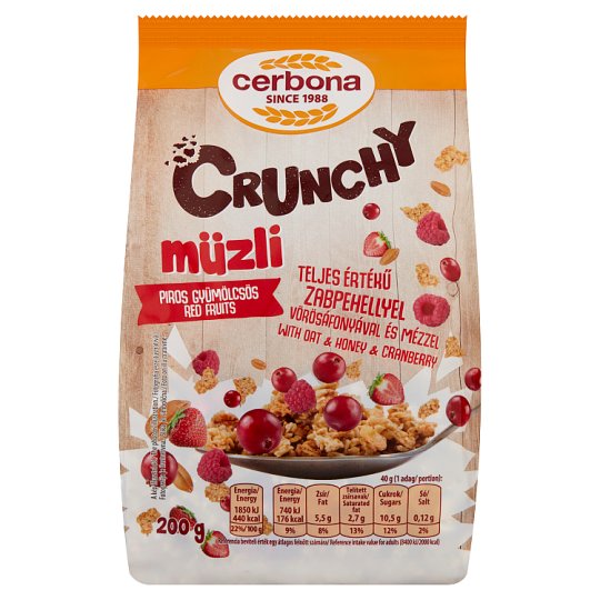 Cerbona Crunchy ropogós piros gyümölcsös müzli 200 g