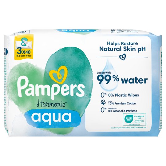 Pampers Harmonie Aqua Nedves Törlőkendő, 3 Csomag = 144 db
