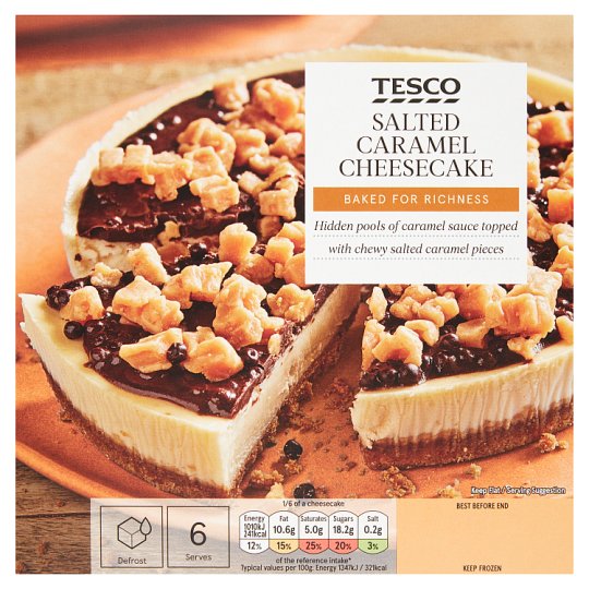 Tesco gyorsfagyasztott sült sajttorta sóskaramell darabokkal 450 g