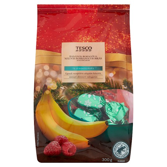 Tesco Christmas Candy Selection Filled with Crunchy Banana and Raspberry Popping Candy Creams 300 g