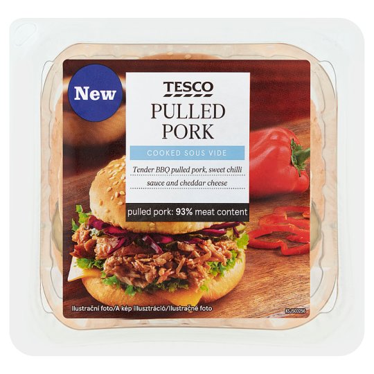 Tesco Tender BBQ Pulled Pork, Sweet Chilli Sauce and Cheddar Cheese 130