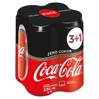 Koffeinmentes Coca-Cola Zero energiamentes szénsavas üdítőital édesítőszerekkel 4 x 330 ml