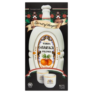 Várda Ó-barack pálinka hollóházi porcelán kulacsban 2 pohárral 44% 0,5 l