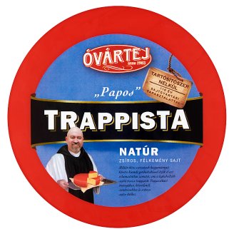 Óvártej "Papos" natúr, zsíros, félkemény, kerek trappista sajt