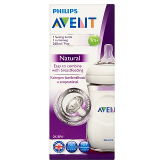 Philips Avent Natural 260 ml-es cumisüveg lassú átfolyású etetőcumival 1 hónapos kortól