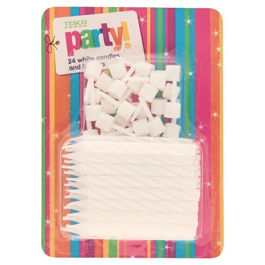 Tesco Party! White Candles and Holders 24 pcs Tesco Online, Tesco