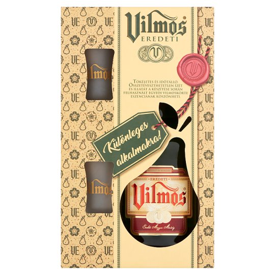 Vilmos Eredeti vilmoskörte vodka + 2 db pohár díszdobozban 37,5% 0,7 l