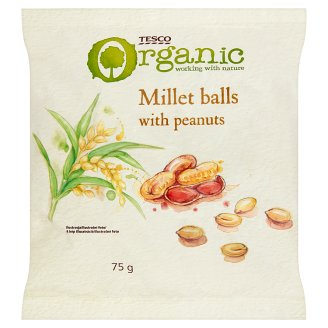 Tesco BIO gluténmentes, földimogyorós ízesítésű, extrudált kölesgolyó 75 g