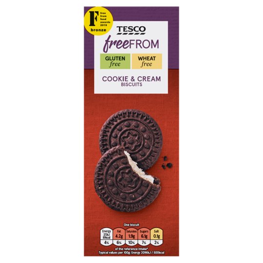 Tesco Free From Wheat & Gluten Free Cookie & Cream Biscuits 160 g