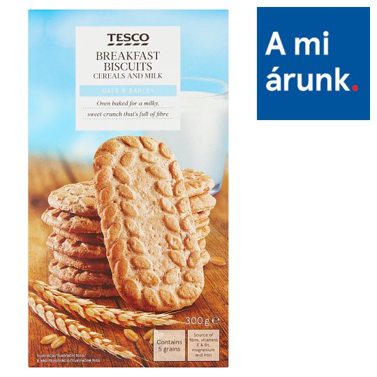 Tesco kekszek 5 féle gabonával, tejjel, hozzáadott E-vitaminnal és ásványi anyagokkal 6 x 50 g