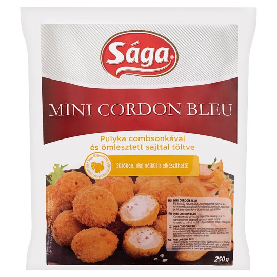 Sága gyorsfagyasztott mini Cordon Bleu pulyka combsonkával és ömlesztett sajttal töltve 250 g